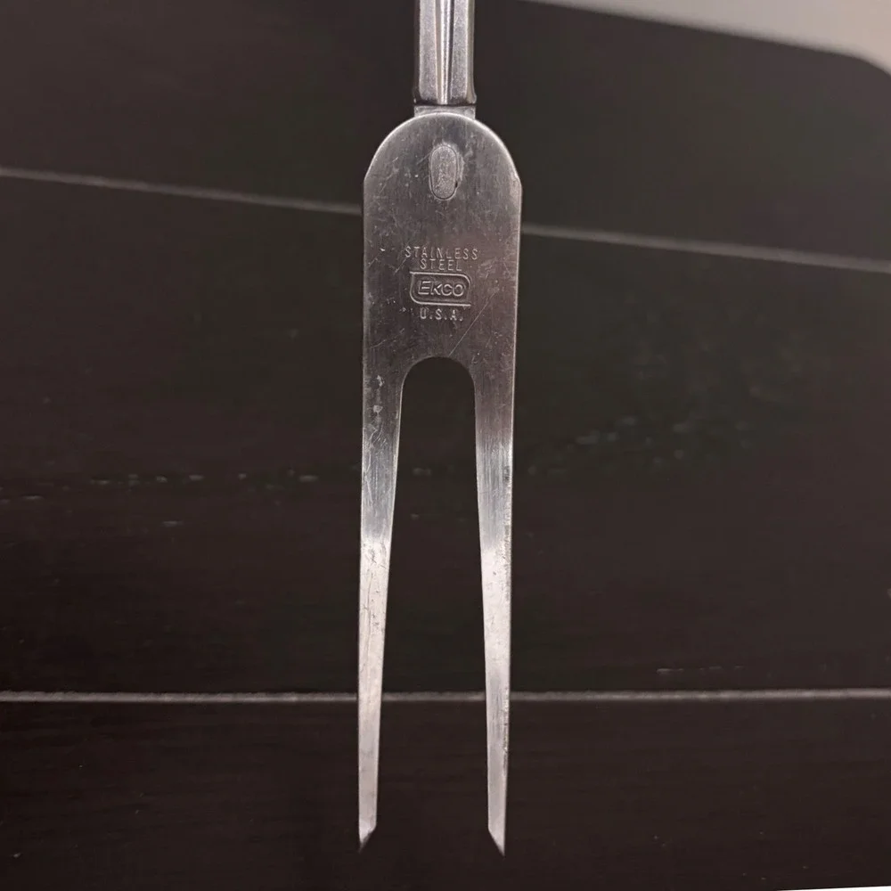 Vintage Ekco‎ | Stainless Steel Meat Carving Fork | Faux Wood Handle USA 12 Inch